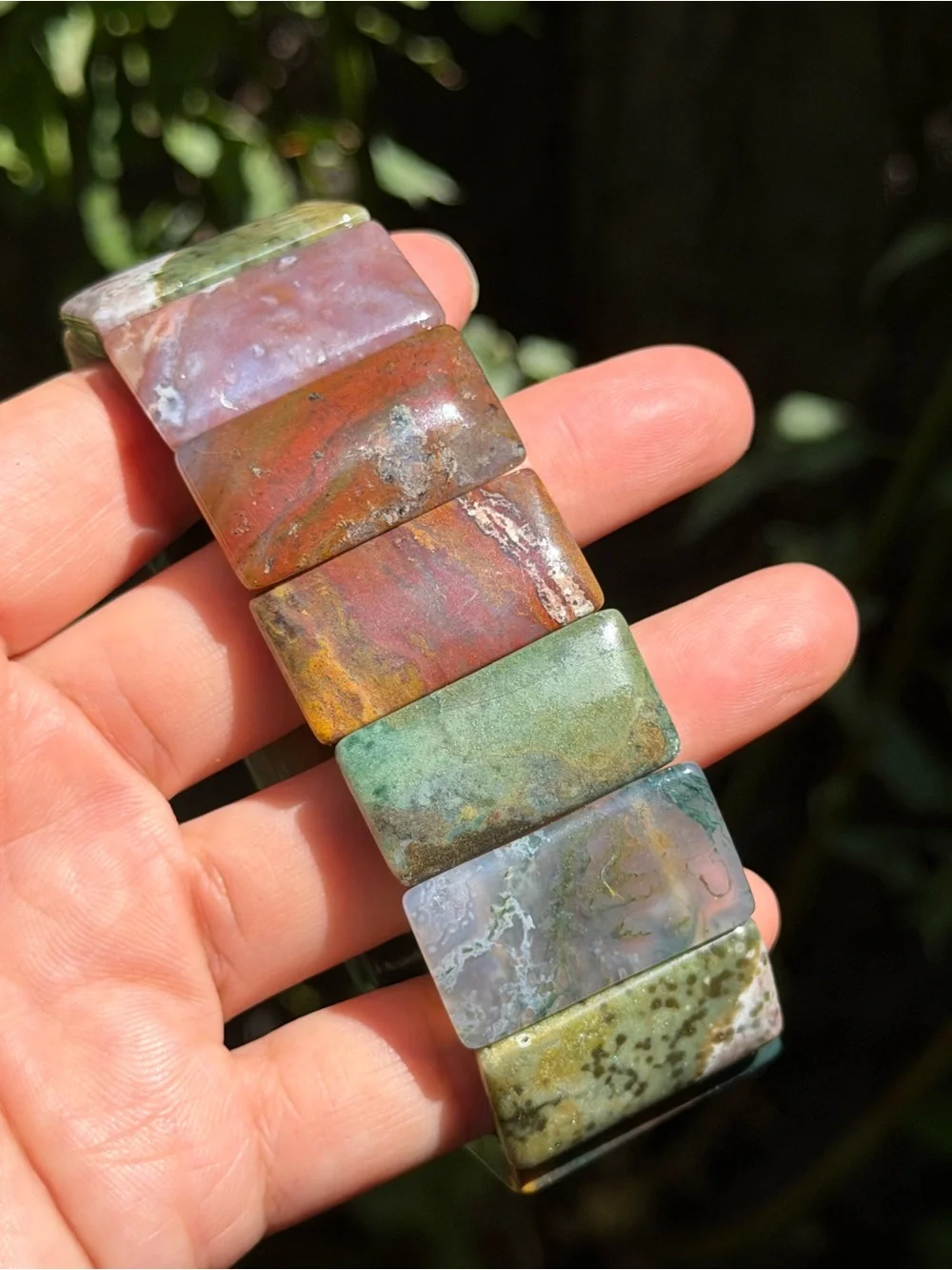 Wide Natural Multi-Color Ocean Jasper Stretch Bracelet Soft Bangle 2033